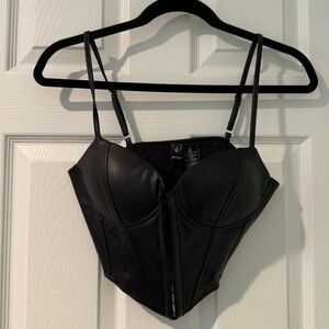 Windsor Black Faux Leather Corset Bustier Top